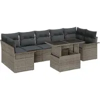 vidaXL Garten-Sofa-Set mit Kissen mit Speicher 8 pcs Grau Poly Rattan