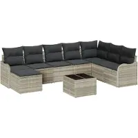 vidaXL Gartensofa-set 9 stk. Hellgrau Poly-Rattan