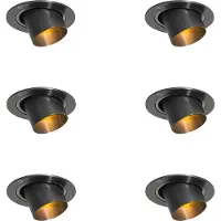 QAZQA - Modern Set mit 6 Einbaustrahlern Gunmetal GU10 35mm Rund Kippbar - Installa I Wohnzimmer I Schlafzimmer - Aluminium Rund - LED geeignet GU10