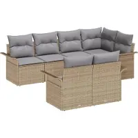 vidaXL Garten-Sofa-Set mit Kissen mit Speicher 7 pcs Beige Poly Rattan