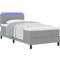 vidaXL Boxspringbett mit LED-Lichtleisten Hellgrau 90 x 200 cm Stoff