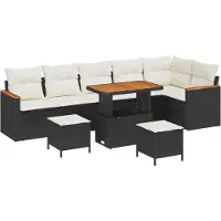 vidaXL Garten-Sofa-Set mit Kissen mit Speicher Schwarz Poly Rattan