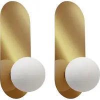 Beliani Wandleuchte 2er Set Gold Metall Oval 1-Flammig mit Milchglas-Kugel Retro-Design Wandlampe für Innenbereich Schlafzimmer Wohnzimmer Esszimmer