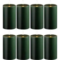 Novaliv 8 Pack kleine LED Stumpenkerze mit Timer grün - 7,5cm ø 10cm Höhe - 2 AA Batterien nötig LED