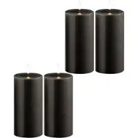 Novaliv 4x LED Stumpenkerze mit Timer 6 Stunden grau Echtwachs LED warmweiss 7,5cm ø 15cm Höhe - 2 AA
