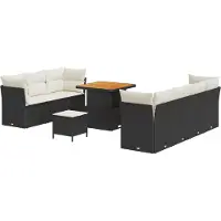vidaXL Garten-Sofa-Set mit Kissen 10 pcs Schwarz und Creme