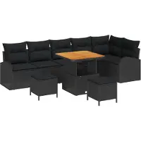 vidaXL Garten-Sofa-Set mit Kissen mit Speicher 9 pcs Schwarz
