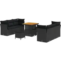 vidaXL Gartensofa-set mit Kissen 9 pcs Schwarz Poly-Rattan