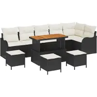 vidaXL Garten-Sofa-Set mit Kissen 10 pcs Schwarz und Creme