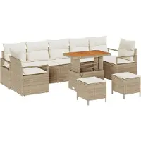 vidaXL Garten-Sofa-Set mit Kissen mit Speicher 10 pcs Beige und Creme