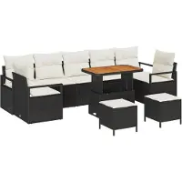 vidaXL Gartensofa-set mit Kissen 10 pcs Schwarz Poly-Rattan