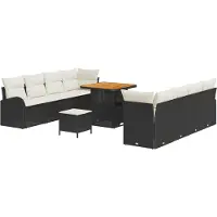 vidaXL Garten-Sofa-Set mit Kissen 11 pcs Schwarz und Creme