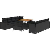 vidaXL Gartensofa-set mit Kissen 11 pcs Schwarz Poly-Rattan