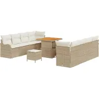 vidaXL Garten-Sofa-Set mit Kissen mit Speicher 11 pcs Beige und Creme