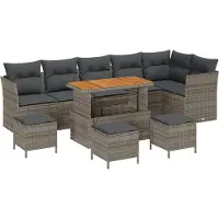 vidaXL Gartensofa-set 10 stk. Grau Poly-Rattan