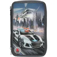 Dino World Monster Cars 3 Fach Federtasche LED Polizeiauto