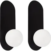 Beliani Wandleuchte 2er Set Schwarz Metall Oval 1-Flammig mit Milchglas-Kugel Retro-Design Wandlampe für Innenbereich Schlafzimmer Wohnzimmer Esszimmer