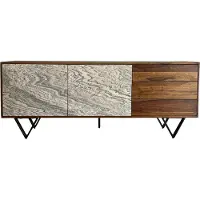 FineBuy Sideboard Sheesham Massivholz 175 cm 2 Türen & 3 Schubladen - Massive Retro Kommode Steinoptik - Design Natur Anrichte - Handdustrial
