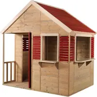 Wendi Toys , Holz Kinderspielhaus "Krokodil" Gartenhaus inkl. Fenster und Veranda, natur / rot, 120 x 155 x 168 cm (B x T x H)