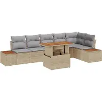 vidaXL Gartensofa-set 7 Stk. Beige Poly-Rattan