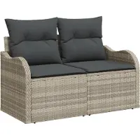 vidaXL Gartensofa mit Kissen Hellgrau 121 x 62 x 69cm Poly-Rattan