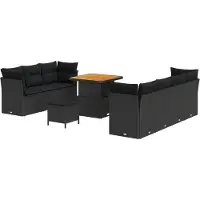 vidaXL Garten-Sofa-Set mit Kissen mit Speicher 10 pcs Schwarz