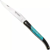Laguiole En Aubrac Ebony, Turquoise Gold Inlay, Handcarved Brass Plates, Taschenmesser, 12 cm