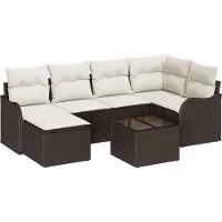 vidaXL Gartensofa-set 7 Stk. Braun und Weiß Poly-Rattan