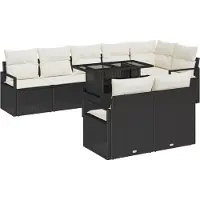 vidaXL Garten-Sofa-Set mit Kissen 9 pcs Schwarz und Creme Poly-Rattan