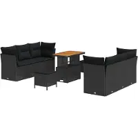 vidaXL Gartensofa-set mit Kissen 9 pcs Schwarz Poly-Rattan