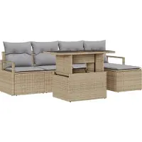 vidaXL Garten-Sofa-Set mit Kissen 6 pcs Beige und Hellgrau Poly-Rattan