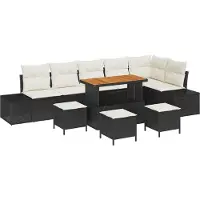 vidaXL Gartensofa-set mit Kissen 10 pcs Schwarz Poly Rattan