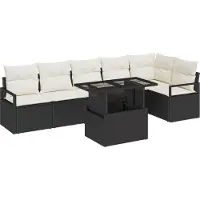 vidaXL Gartensofa-set 7 Stk. Schwarz Poly-Rattan