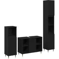 vidaXL Badezimmermöbel-Set 3 pcs Schwarz Eichen-Optik Holzwerkstoff
