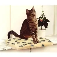 Silvio Design Katzen-Fensterliege Jacquard Plüsch beige mit Pfote braun