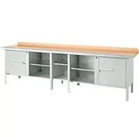 Schäfer Shop Kastenwerkbank PWi 300-1, Buche Multiplexplatte, mit Stahlkante, bis 750 kg, B 3000 x T 700 x H 840 mm, Lichtgrau