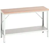 Bott Werkbank verso, Multiplex-Platte, mit Ablageboden, B 1500 x T 600 x H 780 - 930 mm, RAL 7035 Lichtgrau