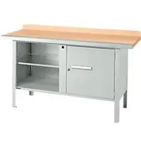 Schäfer Shop Kastenwerkbank PWi 150-1, Buche Multiplexplatte, mit Stahlkante, bis 750 kg, B 1500 x T 700 x H 840 mm, Lichtgrau