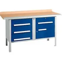 Schäfer Shop Kastenwerkbank PWi 150-5, Buche Multiplexplatte, mit Stahlkante, bis 750 kg, B 1500 x T 700 x H 840 mm, Enzianblau