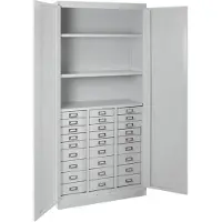 ADB Schubladenschrank , 27 Schubladen, 3 Ablageböden, 2-Punkt-Verriegelung, Stahl, B 800 x T 410 x H 1790 mm, lichtgrau RAL 7035