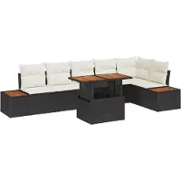 vidaXL Gartensofa-set 7 Stk. Schwarz Poly-Rattan