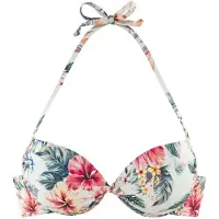 LASCANA Push-Up-Bikini-Top "Salsa", Damen, Gr. 34, Cup C, beige (creme bedruckt), Microfaser, Recycling-Polyamid, geblümt, Bikini-Oberteile Push-Up-Bikini-Top, mit tollem Blumenprint