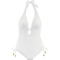LASCANA Badeanzug "Omara", Damen, Gr. 40, Cup A/B, beige (creme), Recycling-Polyamid, Strukturmuster, Badeanzüge Badeanzug, mit Lochstickerei