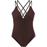Jette Badeanzug "Giulia", Damen, Gr. 36, Cup C/D, braun (coffee), Polyamid, leicht glänzend, Badeanzüge Badeanzug, mit goldfarbener Glanzbeschichtung und Accessoires