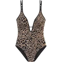 LASCANA Badeanzug "Zaba", Damen, Gr. 34, Cup A/B, schwarz (schwarz, gold), Recycling-Polyamid, Badeanzüge Badeanzug, Mit goldfarbigen Zierperle, Topseller