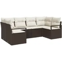 vidaXL Gartensofa-set 6 Stk. Braun und Weiß Poly-Rattan
