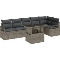 vidaXL Gartensofa-set 7 Stk. Grau Poly-Rattan