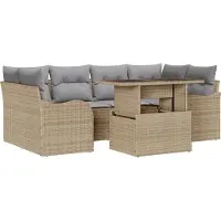 vidaXL Gartensofa-set 7 stk. 6-Sitzanzahl Beige Poly Rattan