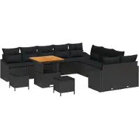 vidaXL Gartensofa-set mit Kissen 13 pcs Schwarz Poly Rattan