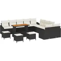 vidaXL Gartensofa-set mit Kissen 13 pcs Schwarz Poly Rattan
